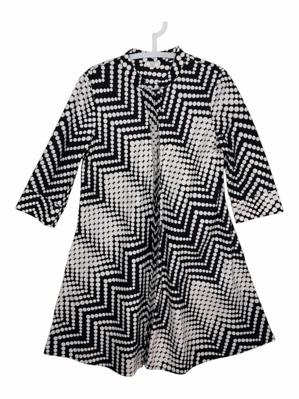 Zuri Kenya Just One Dress S Small Black White Polka Dot Geometric Chevron Cotton